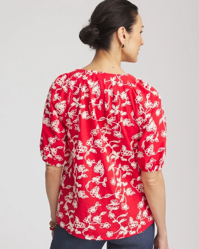 Floral Embroidered Cotton Peasant Blouse - image 3